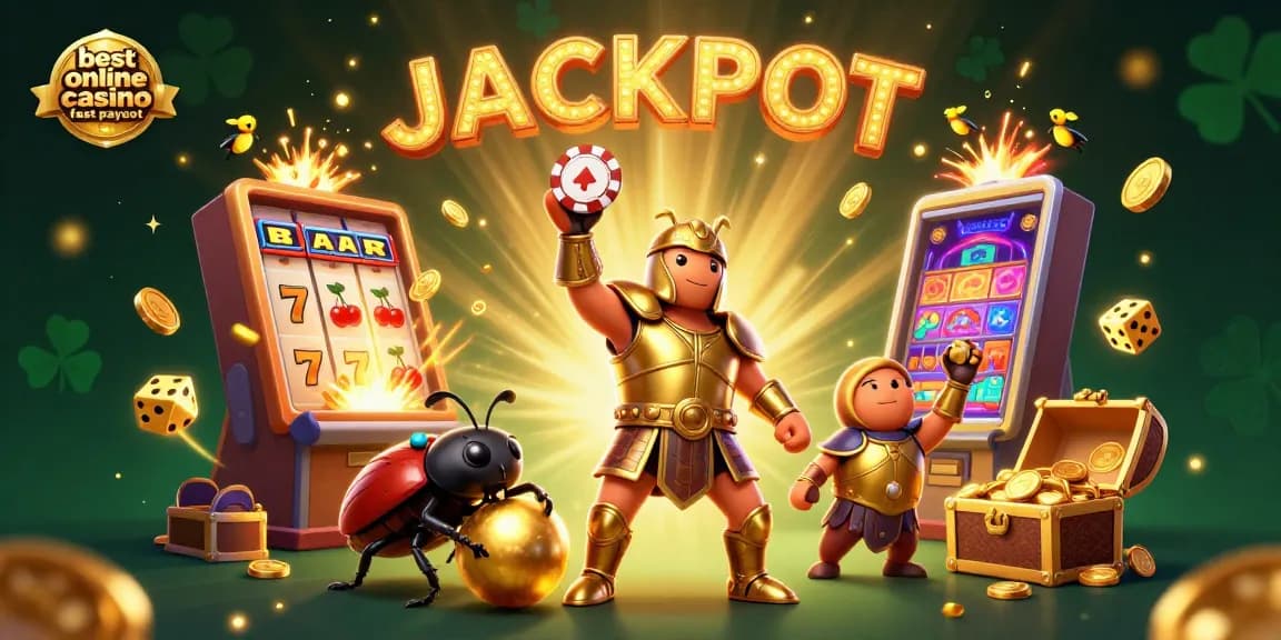Win big at the best online casino fast payout with a victorious beetle and exciting gaming elements!