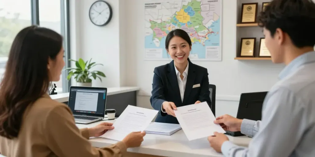 Apostille near me service in Toronto with a notary public assisting clients in a welcoming office setting.