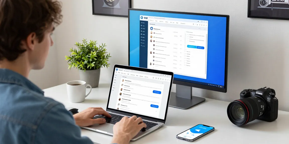 Engaging user utilizing Telegram Web Version in a modern workspace.
