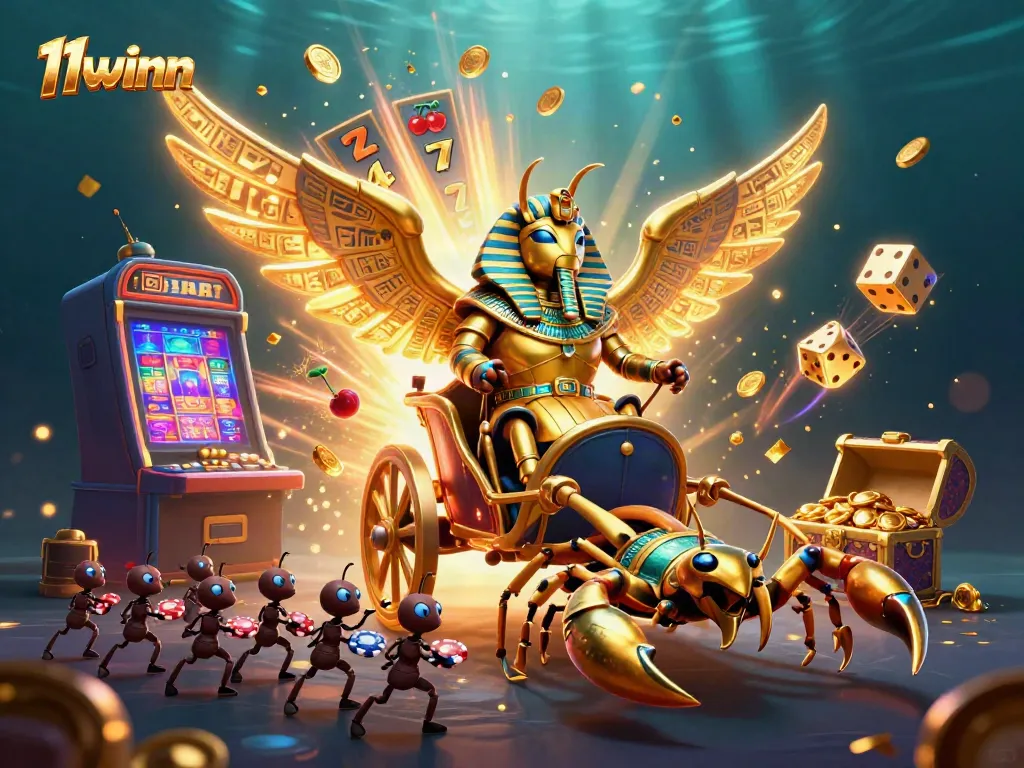 Engage with excitement at 11winn through a vibrant 3D casino scene featuring games, coins, and characters.