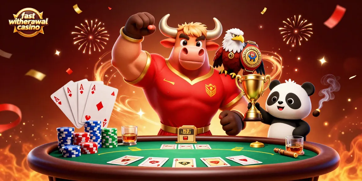 Fast withdrawal casino showcasing animated characters celebrating at a vibrant poker table.